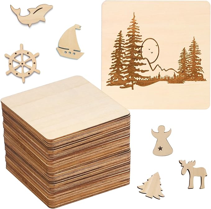 150 Pieces Unfinished Wooden Squares, 4 x 4 Inch Natural Square Wood Cutout - Image 7