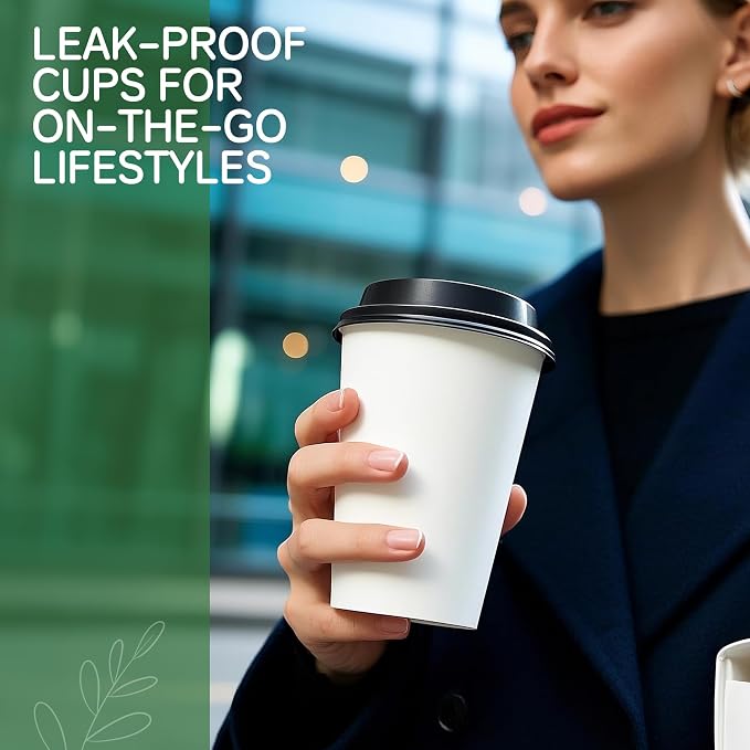 16oz 100 Pack Coffee Cups with Lids Leakproof - Image 7