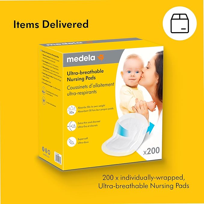 Medela Ultra-Breathable Nursing Pads, Highly Absorbent, Super Soft, Discreet Design for Comfortable Wear, Pack of 200