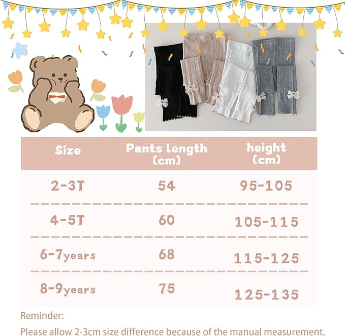 Girls Leggings for Little Girls, 2 Pack Toddler Girl Pants Leggings for Baby Tights Knitted Multi-Colors 2-9 Years