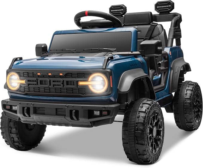 ENYOPRO Licensed Ford Bronco Raptor Electric Ride On Jeep for Kids, 12V Remote Control Ride On Car for Toddlers, Electric Vehicle w/Shock Absorbers, Soft Start, Bluetooth, LED Lights, 2 Speed (Blue)