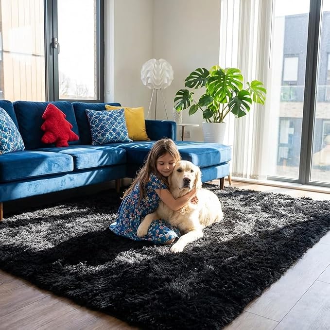 Mugorn Black Area Rugs 10x14 Living Room, Large Fluffy Rugs - Image 2