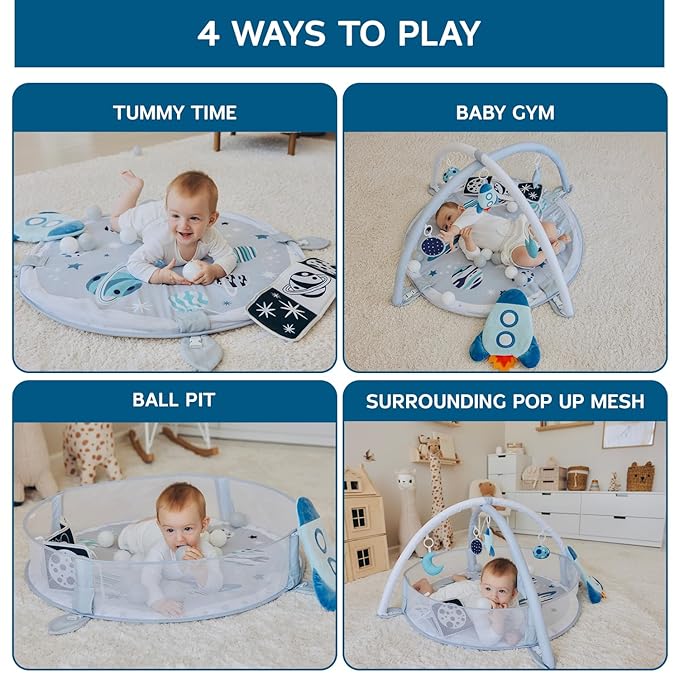 6-in-1 XL Play Mat & Play Gym, Baby Gym, Baby Activity Gym, Sensory Exploration and Motor Skill Development Toys (Space Gray)