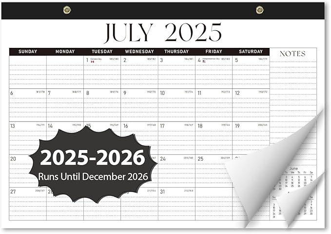 Desk Calendar 2025-2026, Monthly Desktop Large Calendar Runs Until December 2026 17" x 12" Desk Wall Planner for Family Office Teacher School, Black-White