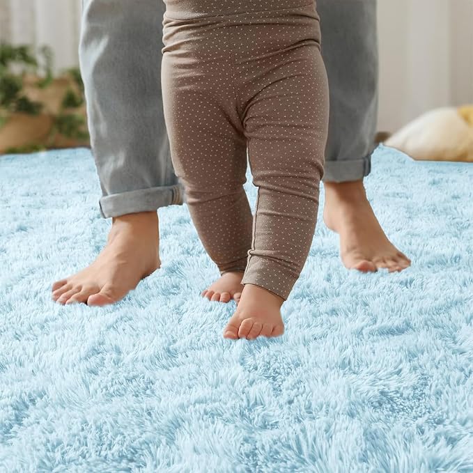 YJ.GWL Area Rugs for Living Room Bedroom, 3x5 Machine Washable Small Light Blue - Image 5