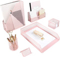 BLU MONACO Pink Desk Organizer Set | 6-Piece Metal Desktop Accessories | Mail by Blu_Monaco