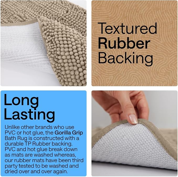 GORILLA GRIP Bath Rug Mat 48x24, Thick Absorbent Chenille, Quick Dry Microfiber - Image 3