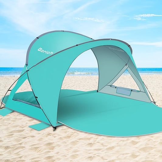 Gorich Beach Tent Sun Shelter with UPF50+ UV Protection for 3/4-5/6-7 Person, Lightweight & Portable Beach Shade Canopy with 2 Zippered Doors, Easy Setup Family Beach Umbrella
