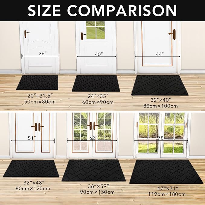 hicorfe Door Mat Indoor Entrance, TPR Backing Dirt Trapper Front Door Mat - Image 3