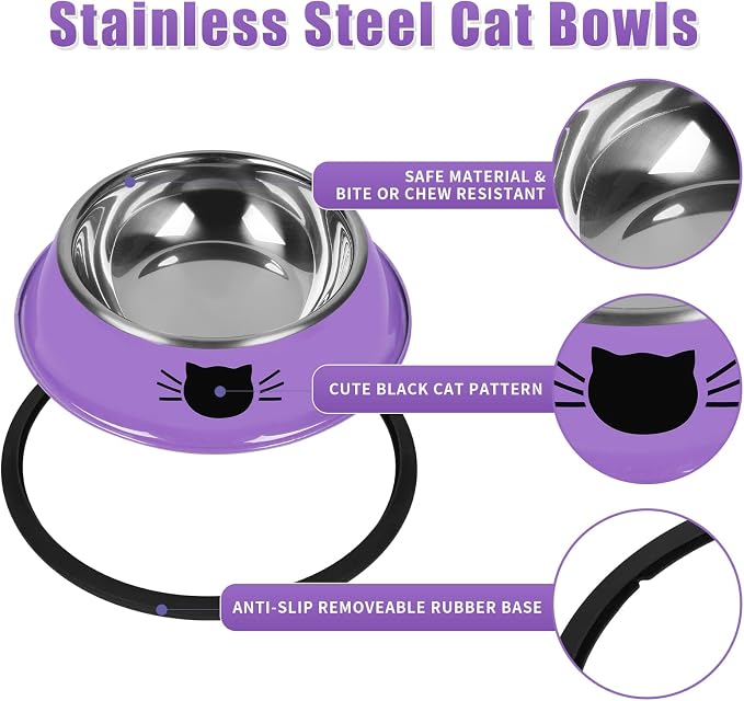 Serentive 2 Pcs Non-Slip Stainless Steel Small Cat Food Bowls - Image 3