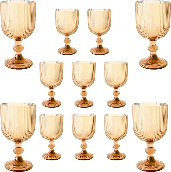 12 Pcs Vintage Wine Glasses, 11 Ounces Colored Glass Water Goblets, Colorful by XKXKKE