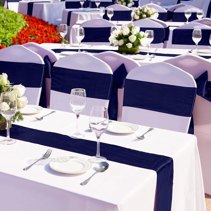 Aneco 12 Pack Satin Table Runner 12 x 108 Inch Navy Blue Long Wedding Satin - Image 5