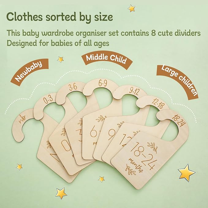 16Pcs Baby Closet Dividers Cute Baby Clothes Organizer Double Face Baby Closet Organizer for Clothes Organizer Wooden Baby Closet Dividers for Infant to Toddler