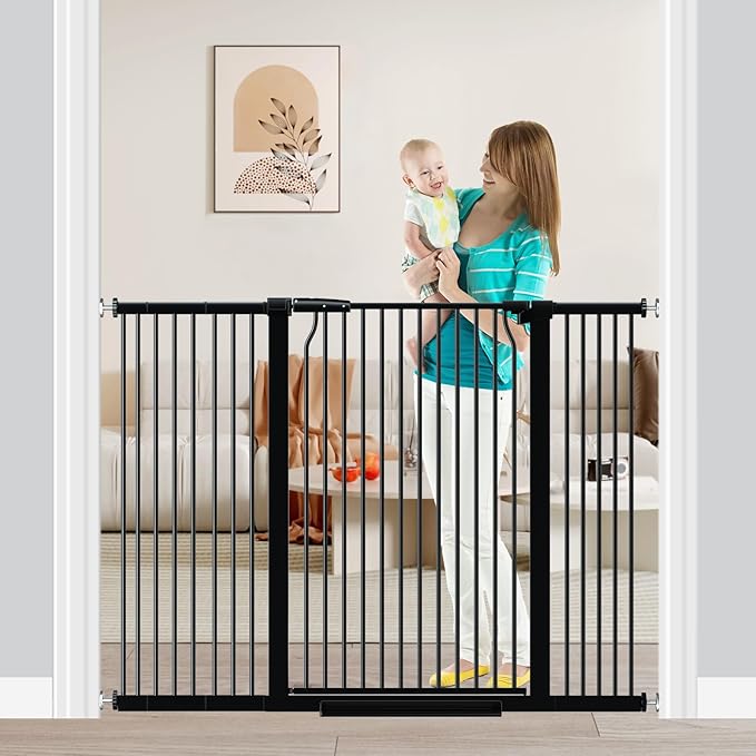 Fairy Baby 40.5" Extra Tall Baby Gate for Stairs, Fits Openings of 40.6" to 54.7" Wide, Extra Wide Dog Gate Indoor, Pressure Mounted Walk Thru Swing Auto Close Metal Puppy Barrier for Doorway, Black
