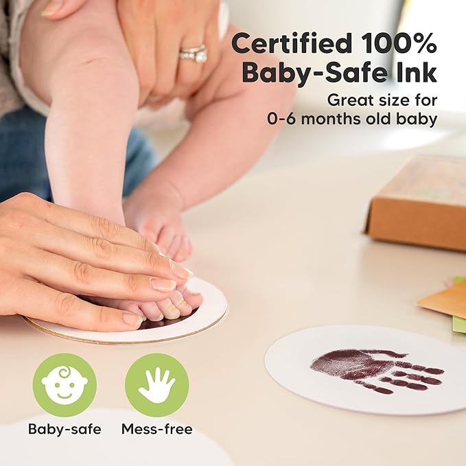 2-Pack Round Inkless Baby Hand and Footprint Kit - Mess Free Ink Pad for Newborn Keepsake, Dog Nose & Paw Print Kit, Clean Touch Ink Pad for Baby Hand & Footprints, Ideal New Mom Gifts (Auburn)