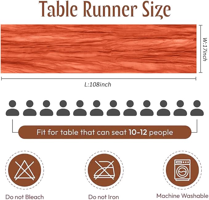12 Pack Orange Cheesecloth Table Runner 17 x 108 Inch Gauze TableRunner Fabric - Image 2
