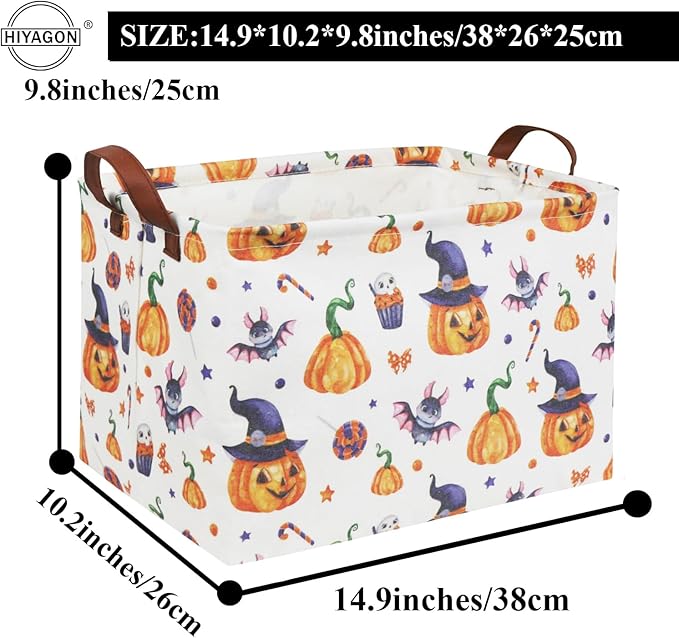 HIYAGON Rectangular Halloween Basket Trick or Treat Basket for Kids Boys and Girls Pumpkin Candy Box for Halloween Parties Cute Storage Bin Organizer Box Room Decor(Pumpkin)