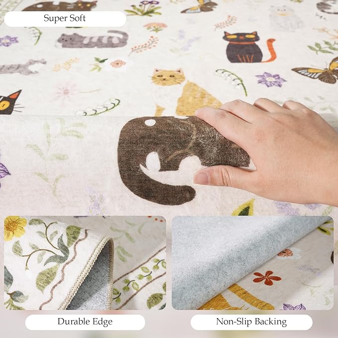 2x8 Washable Rug Runner, Non Slip Low Pile Hallway Cat Runner Rug, Stain - Image 3