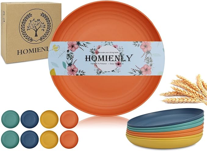 Deep Dessert Plates Unbreakable Wheat Straw Dinner Plates 8 PCS Microwave & by HOMIENLY