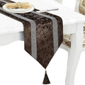 Elegant Rhinestone Brown Table Runner 120 Inches Extra Long, Ombre Velvet | by Jiino