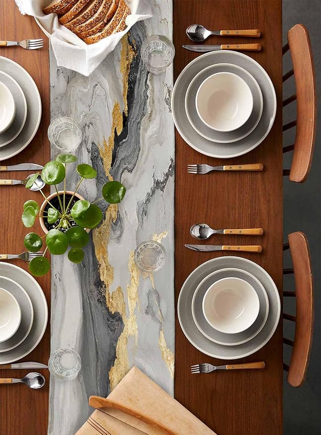Grey Ombre Marble Table Runners 108 Inches Long, Abstract Art Kitchen Dining - Image 5