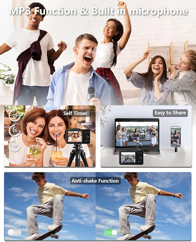 Digital Camera, FHD 1080P Kids Camera Digital with 16x Zoom Anti Shake, 32GB Card, 4K 48MP Portable Compact Point and Shoot Cameras, Vintage Small Camera for Teens Beginner Kids Present