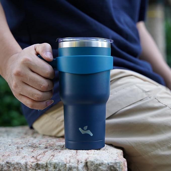 Konokyo 30 oz Tumbler with Handle and Straw, Insulated Travel Mug | Turquoise; - Image 7