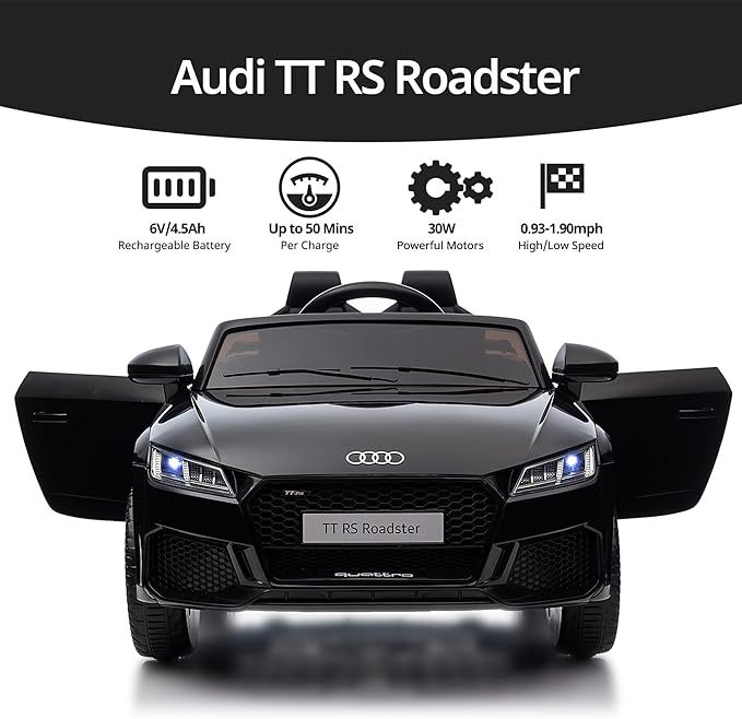Electric Car for Kids, Licensed Audi 6V Kids Ride on Car Toy for Toddlers with Remote - Black