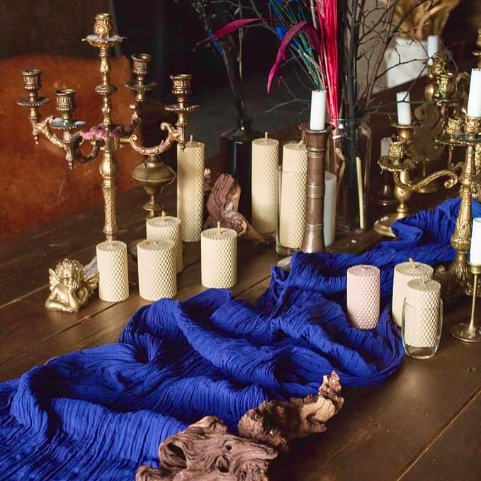 3Pack Royal Blue Cheese Cloth Table Runners, 17x108 inch Sheer Table Runner | - Image 2