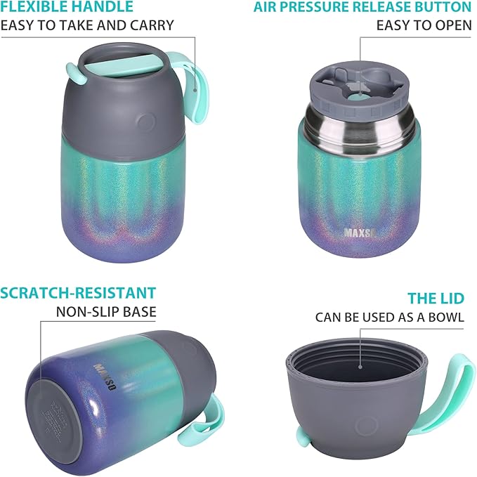 Insulated Thermo Food Jar for Hot & Cold Food for Kids Adult, 17&24 oz Soup Thermal Hot Food Containers for Lunch, Triple Layer Insulation Stainless Steel Food Jar with Spoon(2 Pack Rainbow)