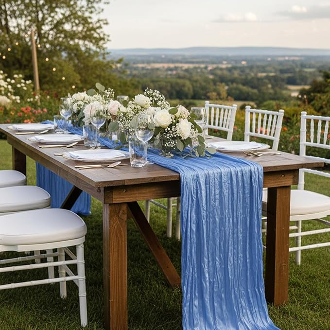 8 Pack Blue Cheesecloth Table Runner 120 Inch Boho Wedding Decor | Cheesecloth - Image 7