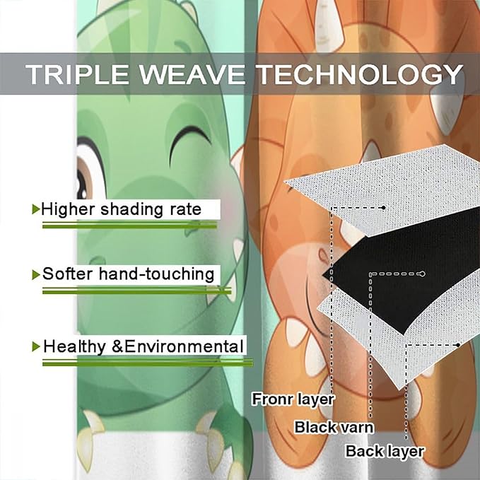 Kids Dinosaur Curtains for Boys Girls Bedroom Decor Cartoon Dino Colorful Cute Funny Animal Printed Blackout Rod Pocket Window Drapes for Baby Nursery Playroom Living Room W21xL54in 2 Panels