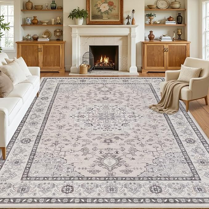 10x14 Area Rug for Living Room: Vintage Boho Neutral Washable Rug Indoor Soft - Image 8