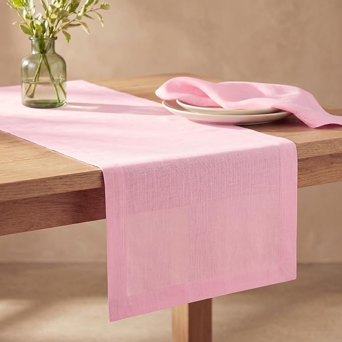 Solino Home 100% Pure Linen Table Runner Pink Lemonade, Fete 14 x 60 in | Table - Image 2