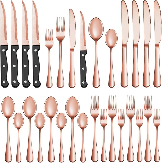 48 Pcs Rose Gold Silverware Set by MUTNITT