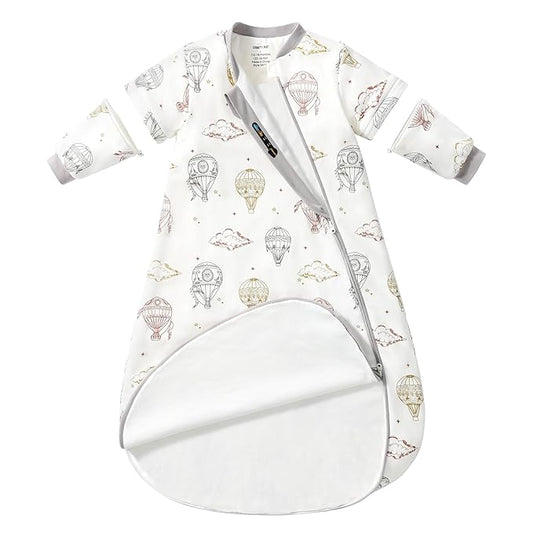 Baby Sleep Sack 3-6 Months, Cotton Detachable Long Sleeve Sleep Sack, 2.5 Tog Toddler Sleeping Sack with Temperature Strips, 2-Way Zipper Wearable Blankets for Newborns, Hot Air Balloon