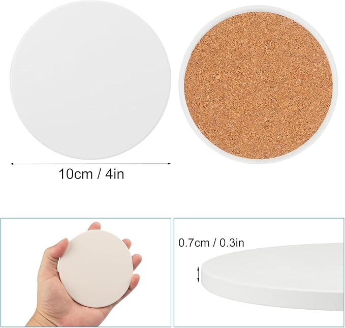 30 Pieces 4 Inch Round Blank Ceramic Coasters, Unglazed Ceramic Tiles Coasters - Image 2