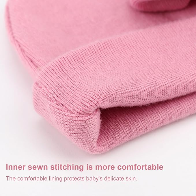 BQUBO Newborn Baby Hats Mittens Set Hospital Hat Beanie Infant Bow Hats Baby Gloves No Scratch Mittens for 0-6 Months