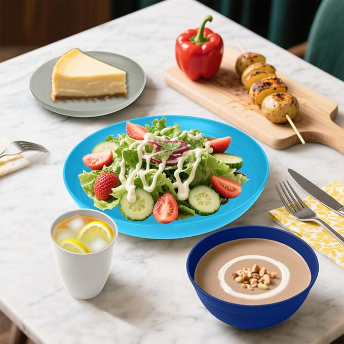 Wheat Straw Dinnerware Sets of 32, Unbreakable Plates and Bowls Sets Service - Image 3