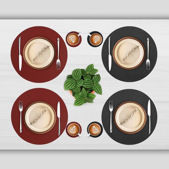 Myir JUN 15 Inches Round Placemats Set of 4 Faux Leather Place Mats | - Image 2