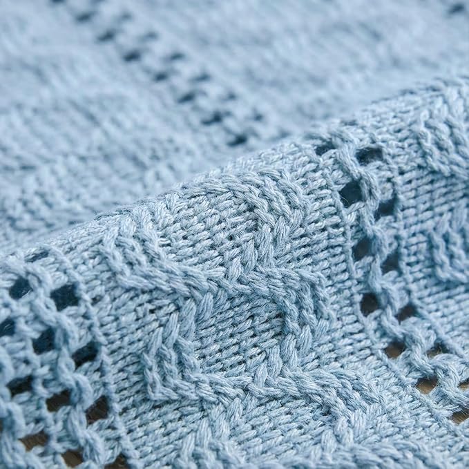 Artoid Mode Sky Blue Woven Farmhouse Hollow Table Runner 12x72 Inch | Holiday - Image 7