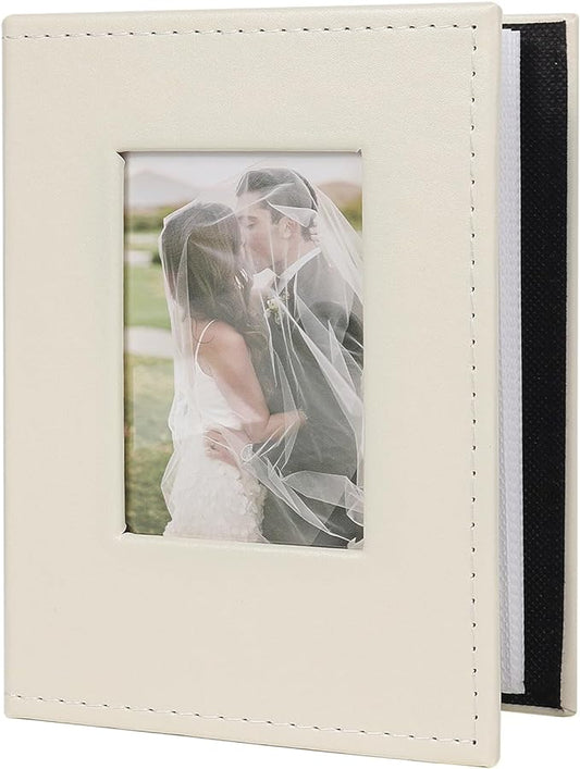 RECUTMS Photo Album 4x6 52 Photos - Small Mini Capacity Premium Leather Cover, Small Capacity Pictures Book Easy to Classify and Portable for Wedding Family Baby Vacation(Beige)