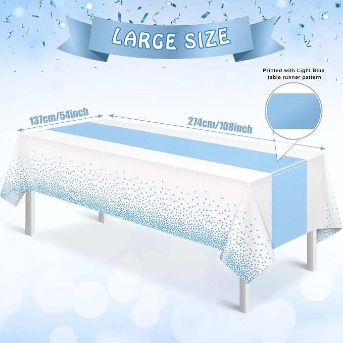 MASHAN 1Pcs White Light Blue Tablecloth Party Decorations, Plastic White Table - Image 2