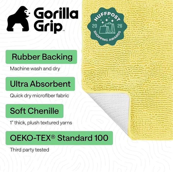 GORILLA GRIP Bath Rug Mat 60x24, Thick Soft Absorbent Chenille, Quick Dry - Image 2