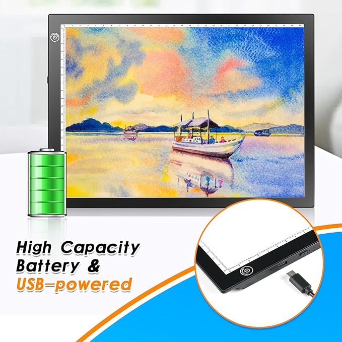 KIVOTAC A4 Rechargeable Light Pad, Portable LED Light up Box Ultra-Thin Dimmable Battery Powered Bright Copy Board for Weeding Vinyl, Sketching,Drawing,Tracing and Diamond Art
