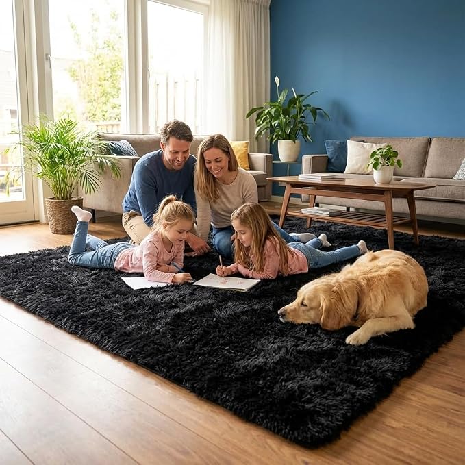 Mugorn Black Area Rugs 10x14 Living Room, Large Fluffy Rugs - Image 4