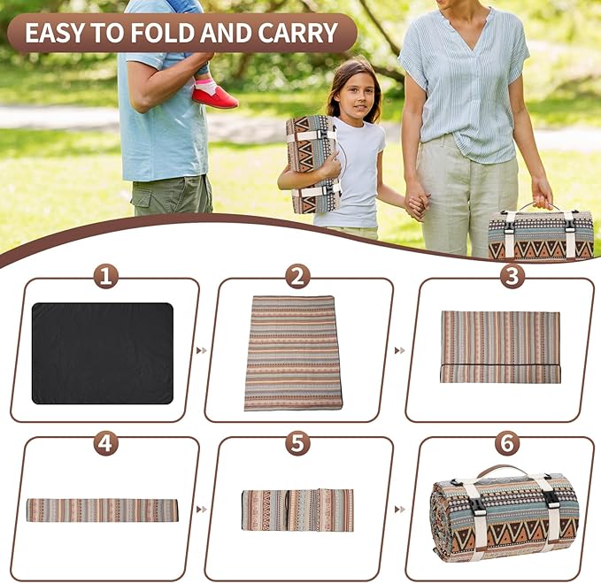 G GOOD GAIN Picnic Blankets Outdoor - Waterproof Outdoor Rug with Shoulder Carry Strap | Machine Washable Picnic Mat with Sandproof Backing for RV, Balcony, Camping, Hiking, Concerts (Orange, 9' x 6')