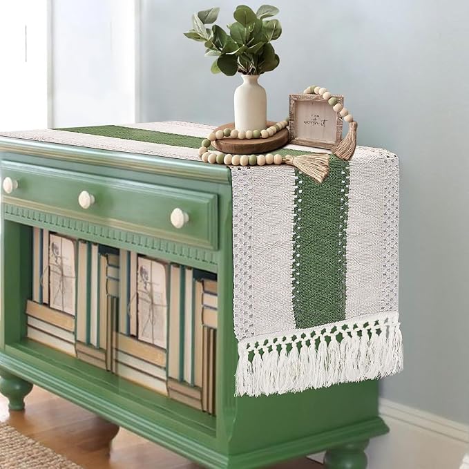 EMMTEEY Boho Table Runner with Tassels 72 Inches Long, Scratch & Heat Resistant by EMMTEEY