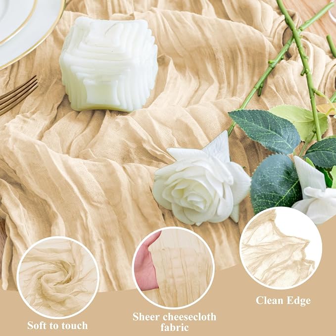 Cheesecloth Table Runner Sand 10FT Boho Gauze Runner, 6 Pack | 120 Inch Cheese - Image 3