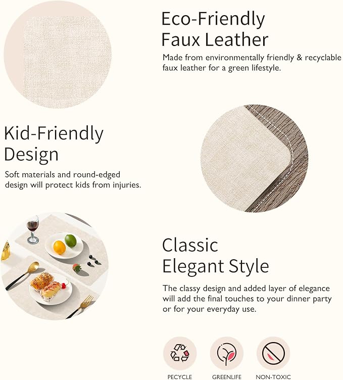Maxpearl Faux Leather Placemats Set of 6, Suitable - Image 3